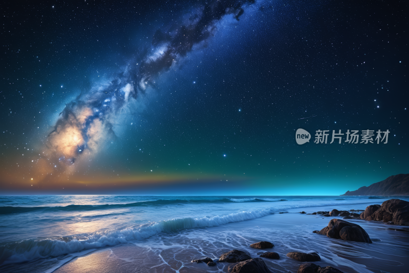 星空夜空海洋上有乳白色和星星风景风光图片