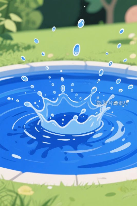 水花溅起的圆形水池插画