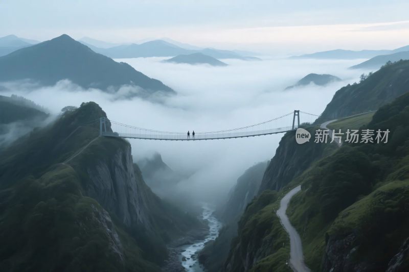 山间悬索桥景观