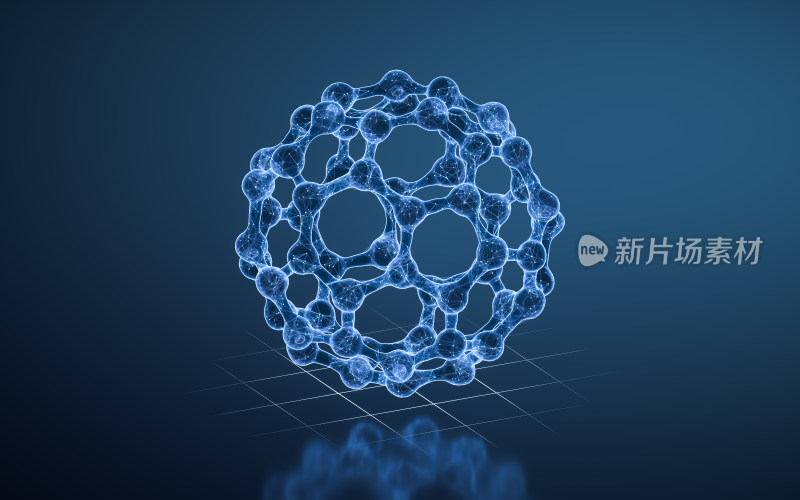 化学分子与蓝色科技背景3D渲染
