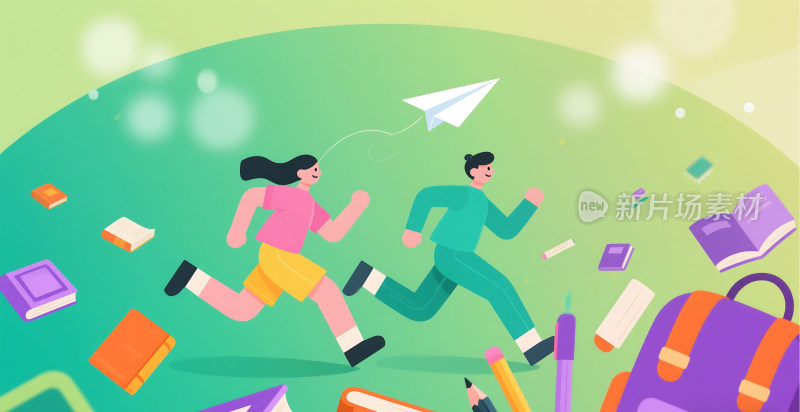 开学季奔跑的学生插画