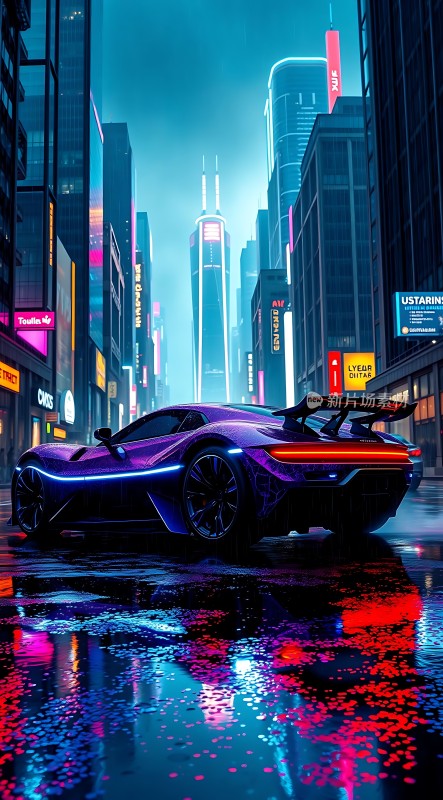 霓虹都市紫光跑车未来之城