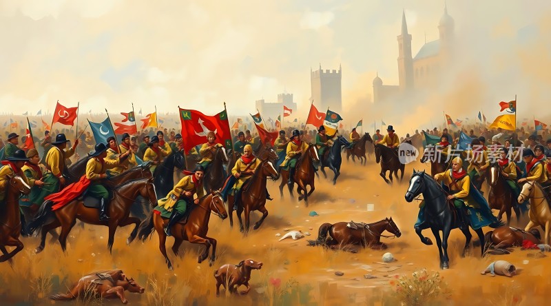 马背上的旗帜英勇骑兵冲锋陷阵