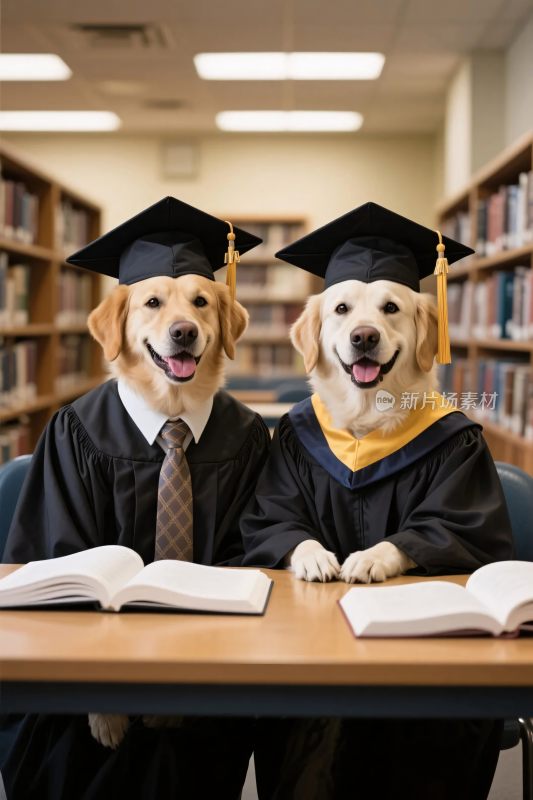 狗狗穿学士服读书