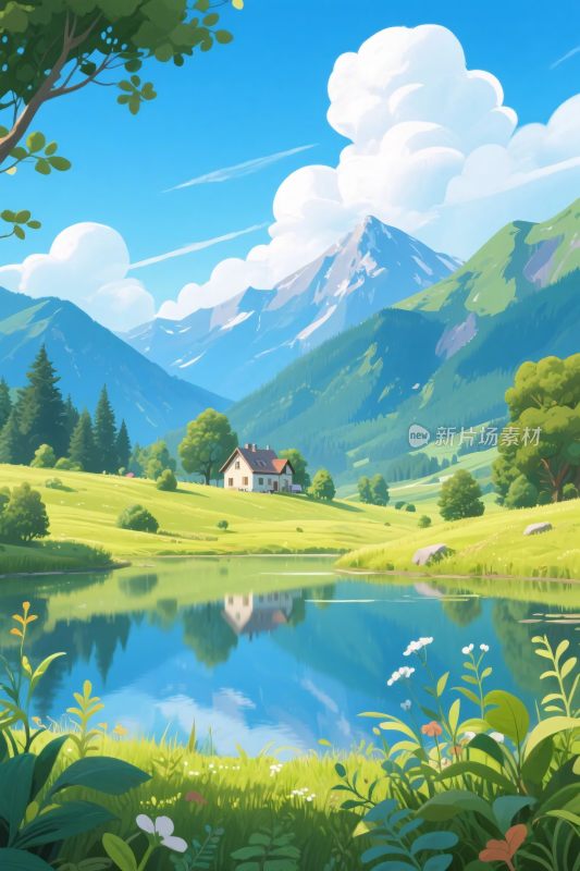 山水田园风景插画