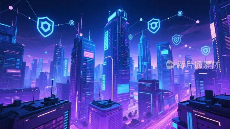 未来城市科幻夜景插画