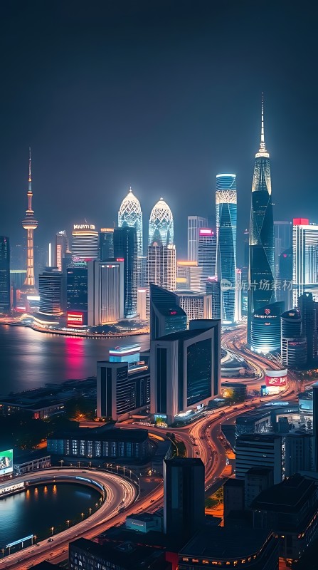 璀璨夜景下的现代都市风光