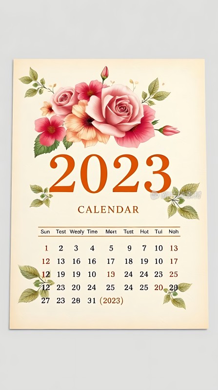 2023年日历花卉图案与优雅设计