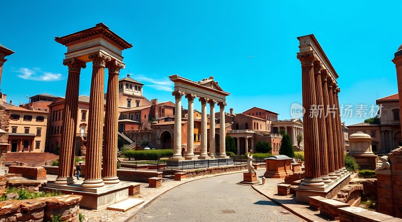 古罗马遗迹柱廊与建筑