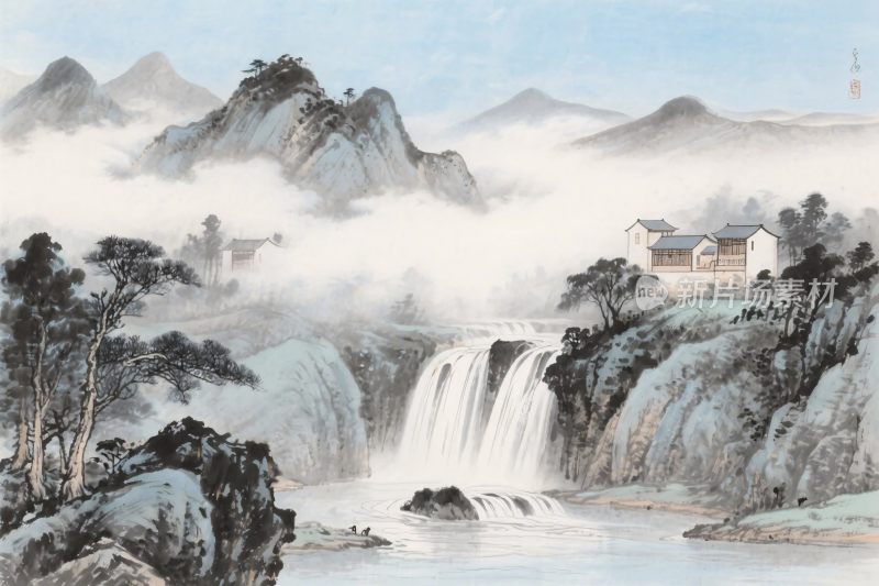 山水国风水墨画