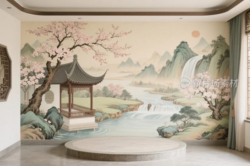 中式山水壁画室内设计