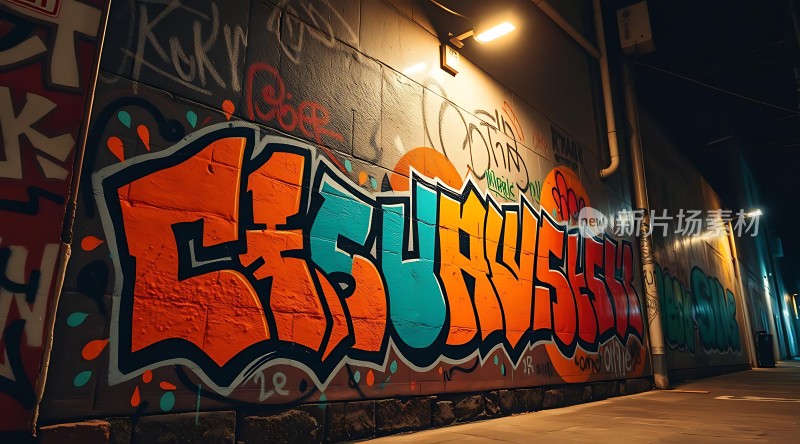 街头艺术之夜光影与色彩的碰撞