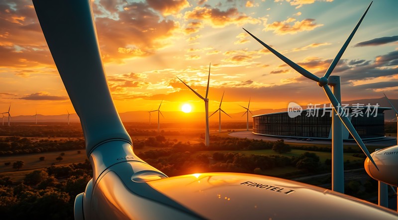 风车日落绿色能源新时代