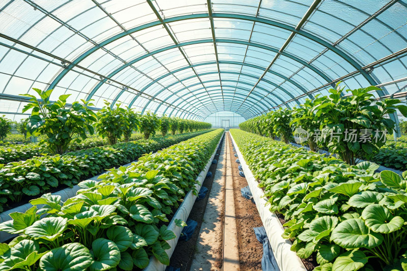 温室成排生长着一排排植物高清风景风光图片