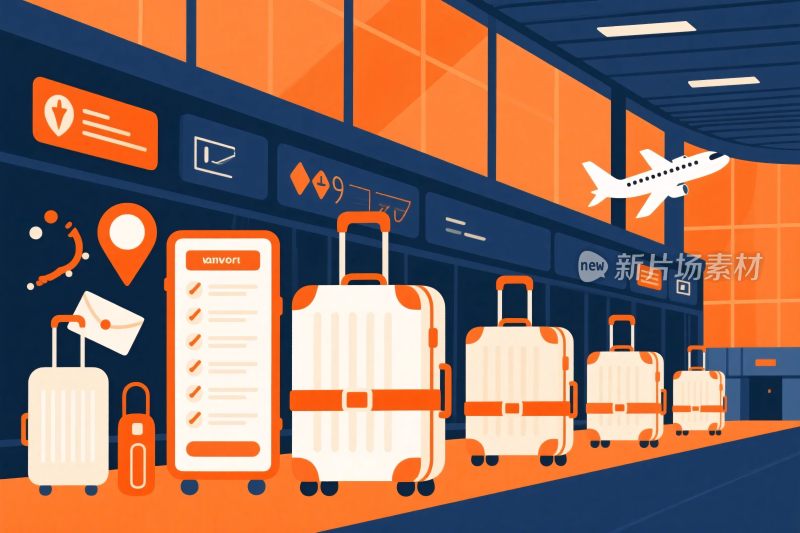 机场行李插画场景
