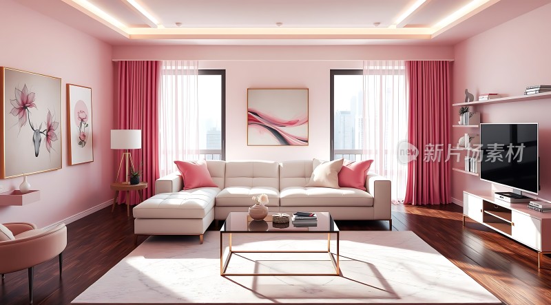 温馨粉色客厅现代简约风格家居