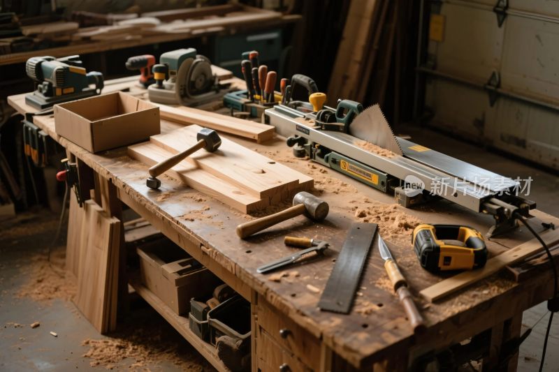 木工工作台上的工具摆放