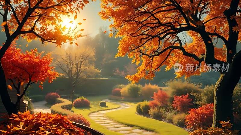 秋日暖阳下的宁静小径
