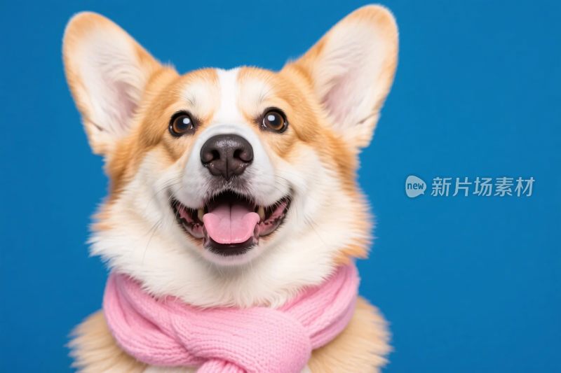 柯基犬戴粉色围巾特写