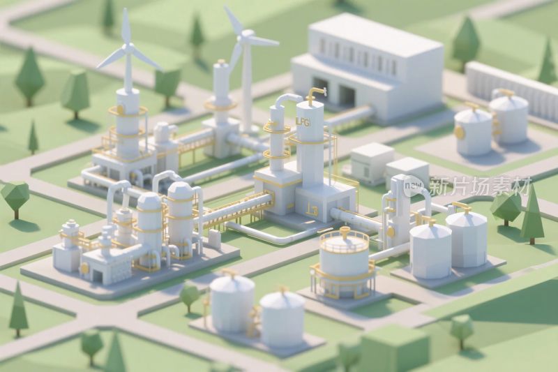 工业设施与风电插画场景