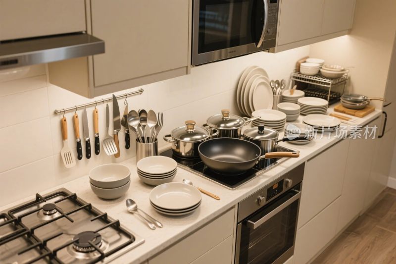 现代厨房厨具实拍图