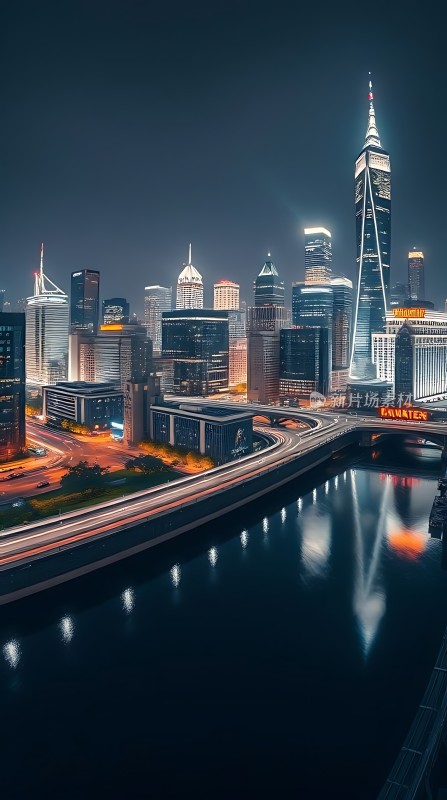 上海夜景黄浦江畔摩天大楼璀璨灯光