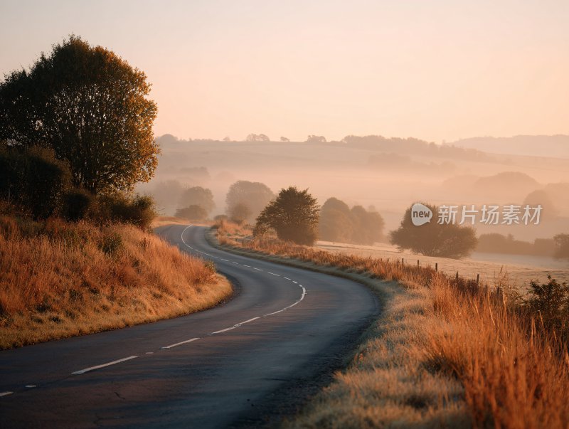 晨雾中的乡村蜿蜒公路