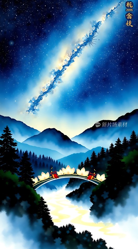 夜空下的神秘桥梁与星河