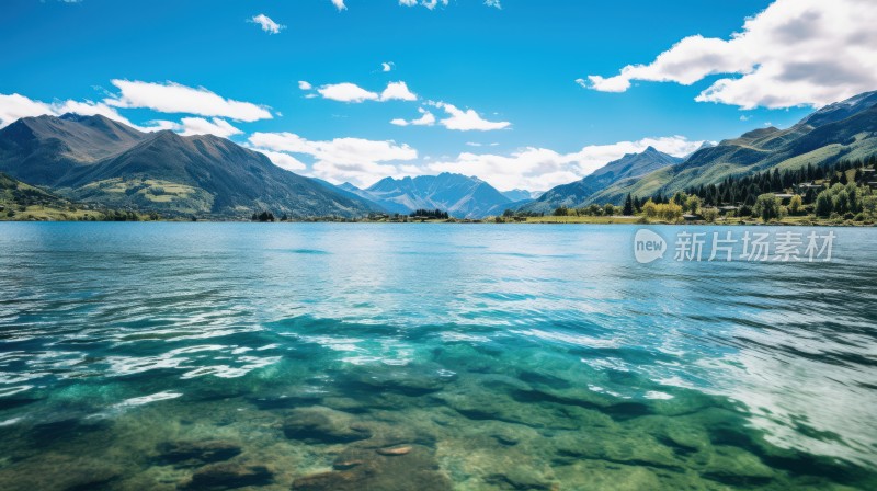 清澈的湖水和巍峨的山峰