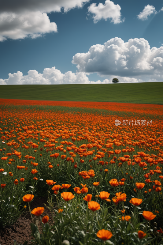 一片橙色的花田高清风景摄影图片