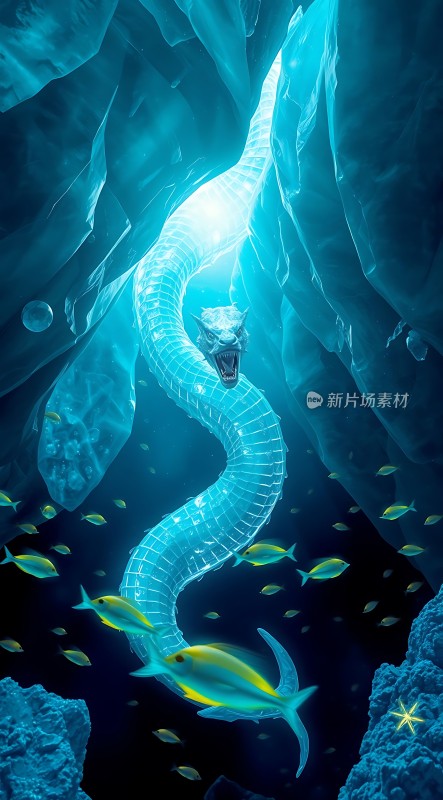冰封巨蟒与海洋生物
