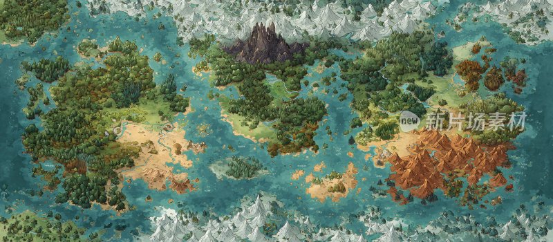 奇幻风格岛屿插画地图