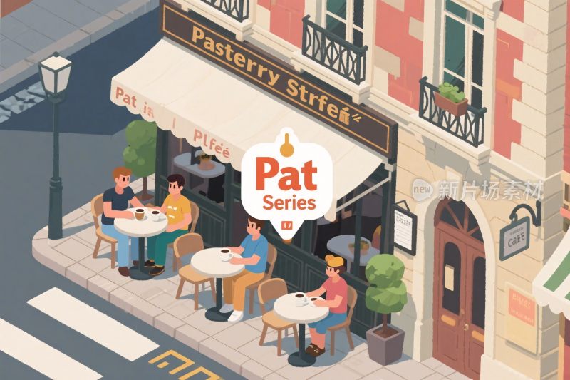 等距视角街头面包店插画
