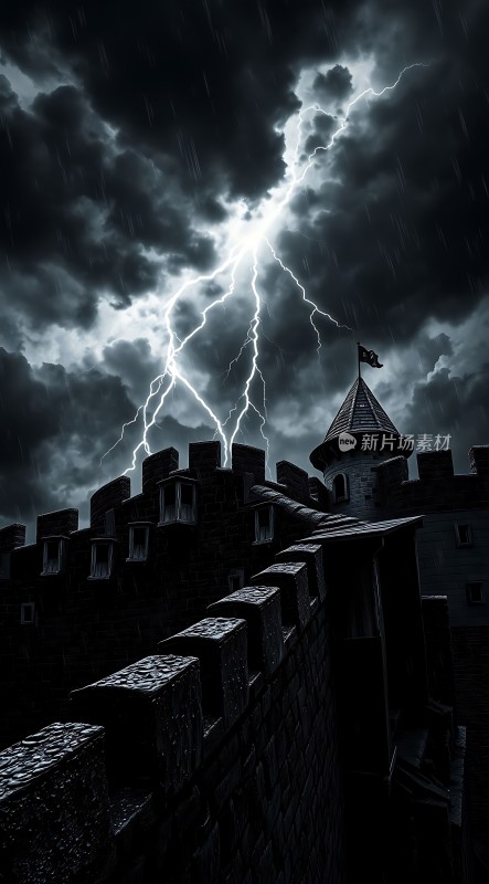 黑暗城堡中的闪电风暴