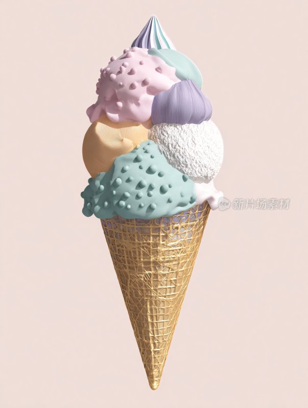 多彩冰淇淋甜筒插画