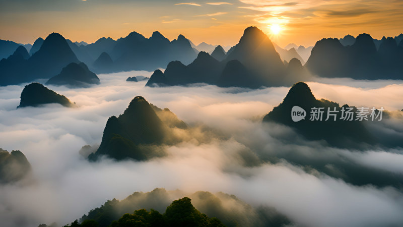 桂林山水照片山峰云海群山云雾缭绕自然风景