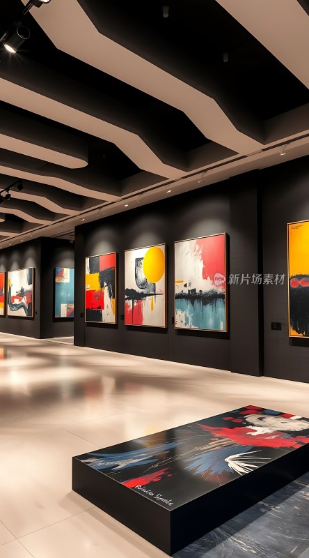 艺术馆内抽象画作展示