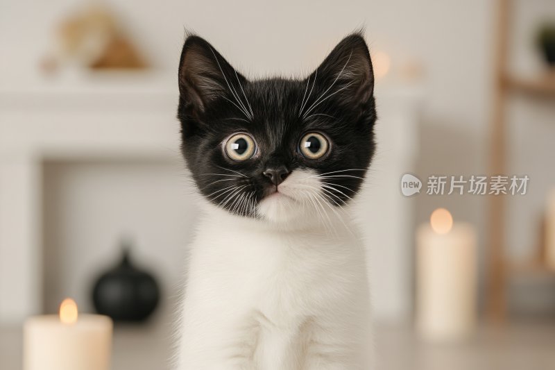 黑白萌猫室内可爱瞬间