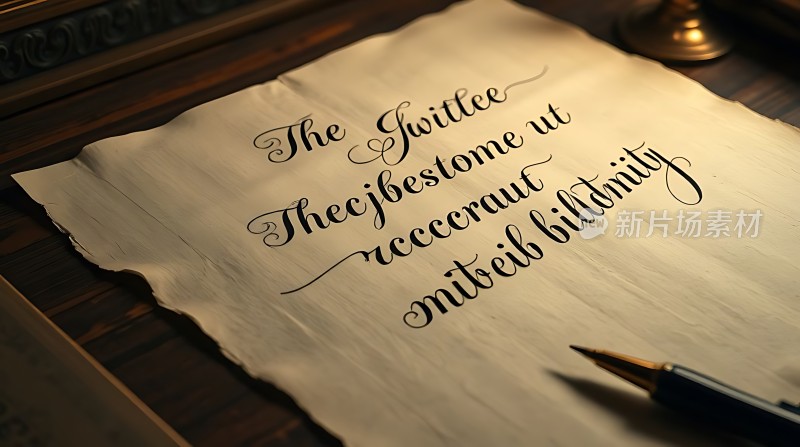 优雅书法作品展示黑色钢笔与古旧纸张的结合