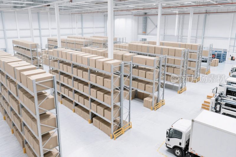 大型仓库内景与存储货架