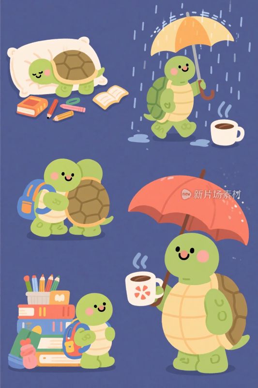 卡通乌龟日常插画