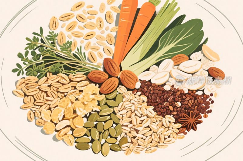 盘中多样健康食材插画