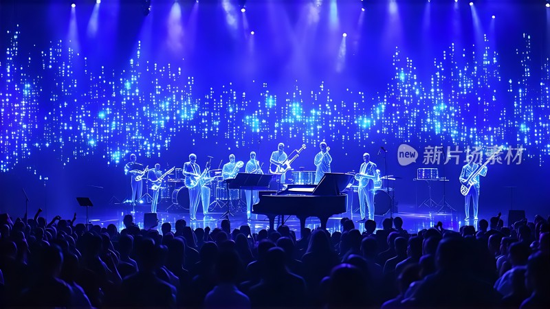 蓝色灯光下的乐队演出