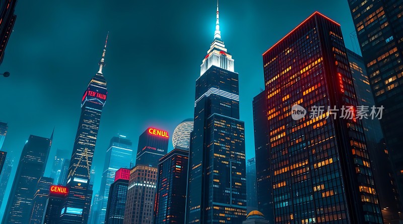未来都市夜景高楼林立霓虹闪烁