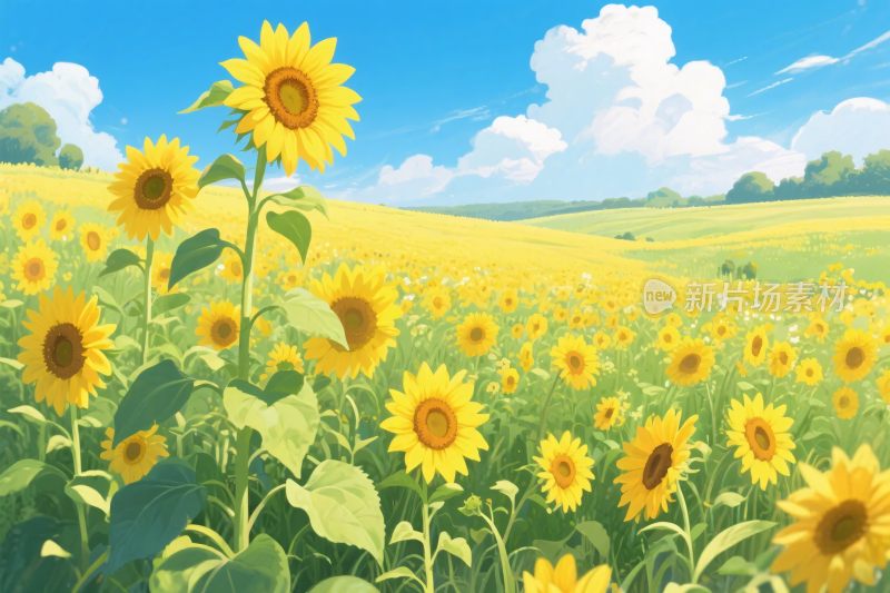 向日葵田园风景插画
