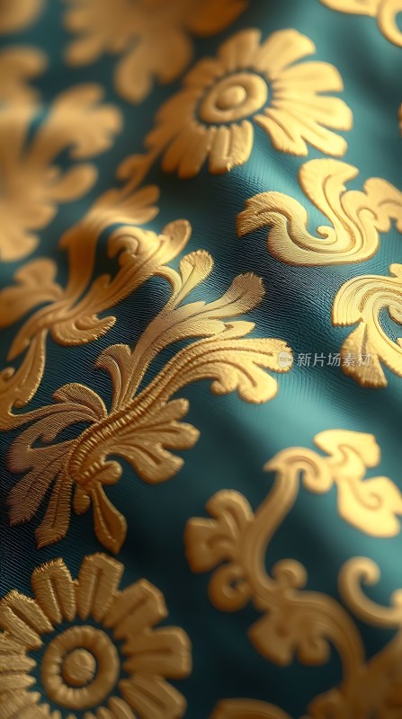 金色花纹绿布料
