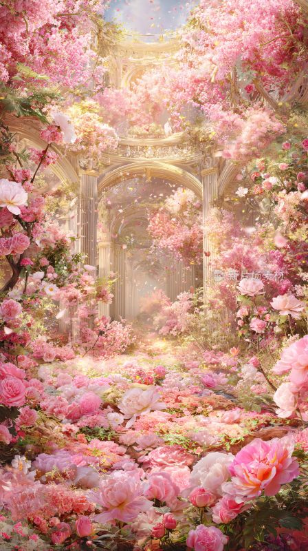 梦幻唯美的粉色花卉花园