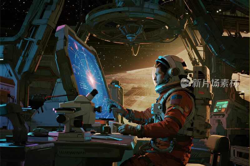 宇航员操作太空驾驶舱