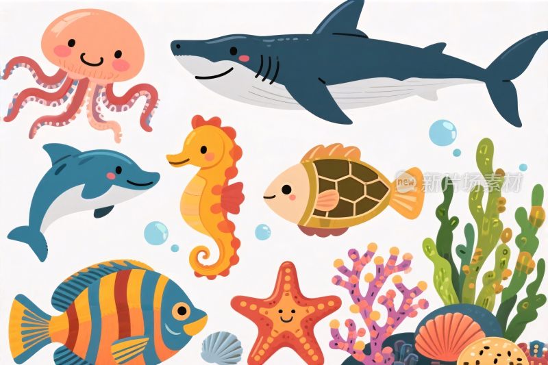 卡通海洋生物插画