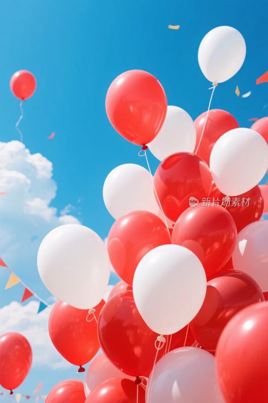 红白色气球蓝天插画